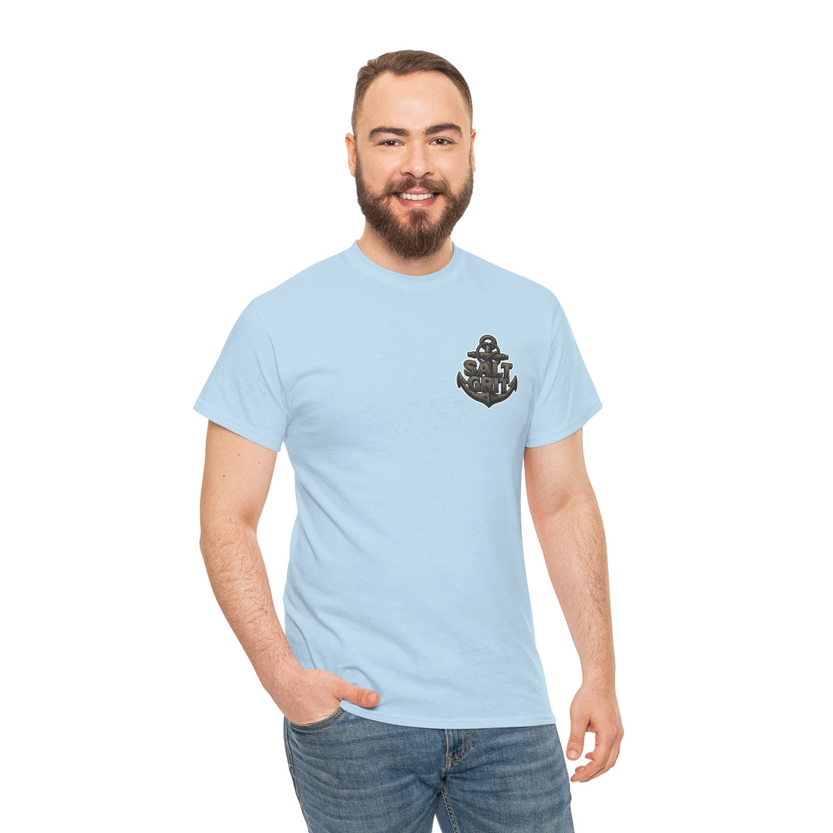T-Shirt — Nautical Tuna Fishing Tee (Anchor Chest Logo, Back Marlin Graphic)