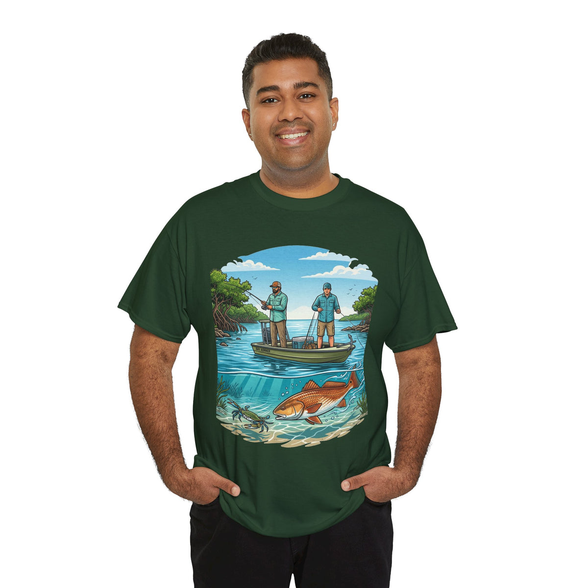 Fishing Tee — "Tracking the Tide, Living the Past" Graphic Shirt