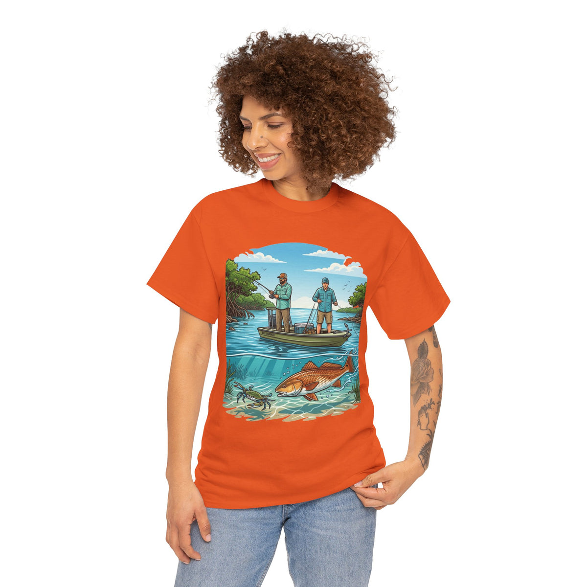 Fishing Tee — "Tracking the Tide, Living the Past" Graphic Shirt