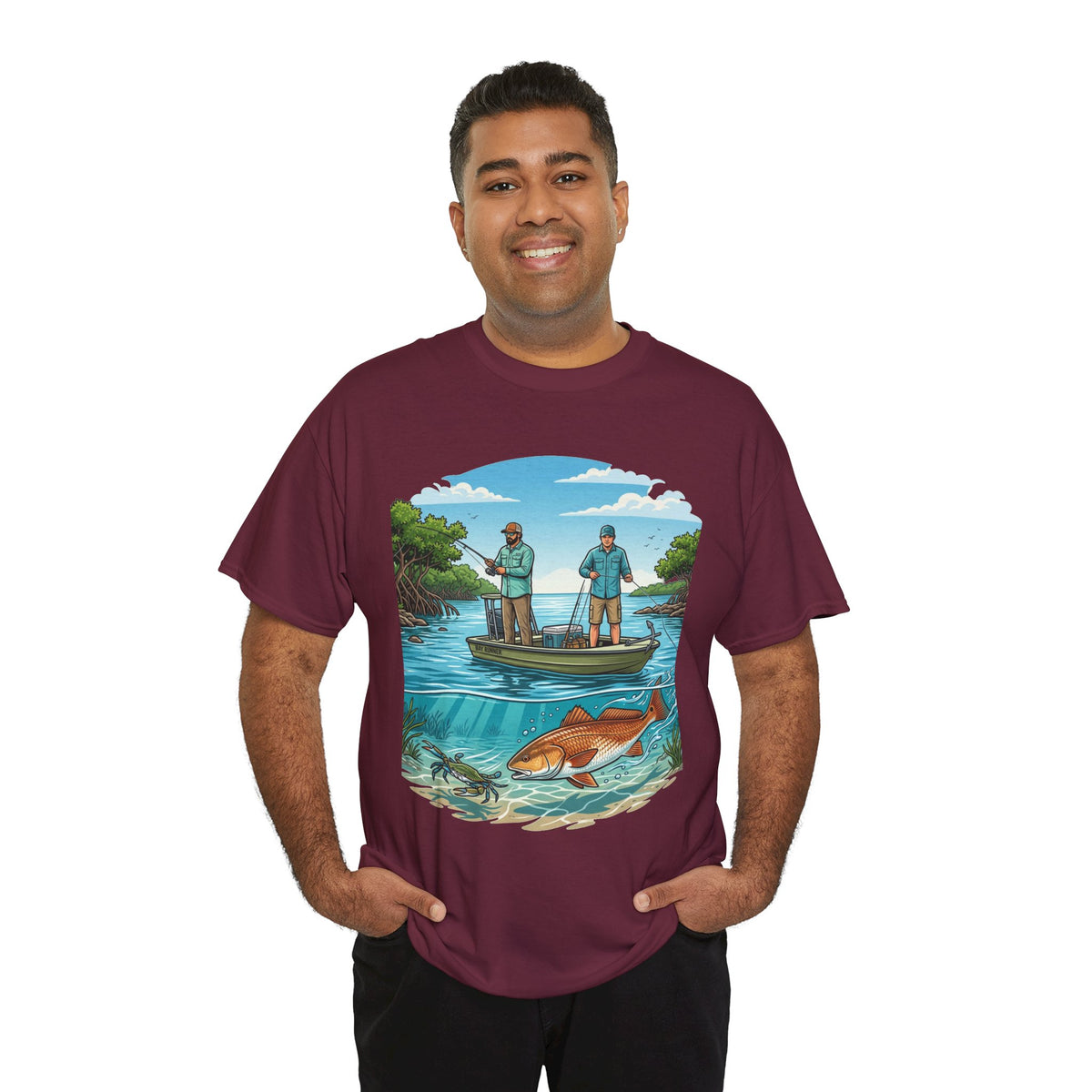 Fishing Tee — "Tracking the Tide, Living the Past" Graphic Shirt