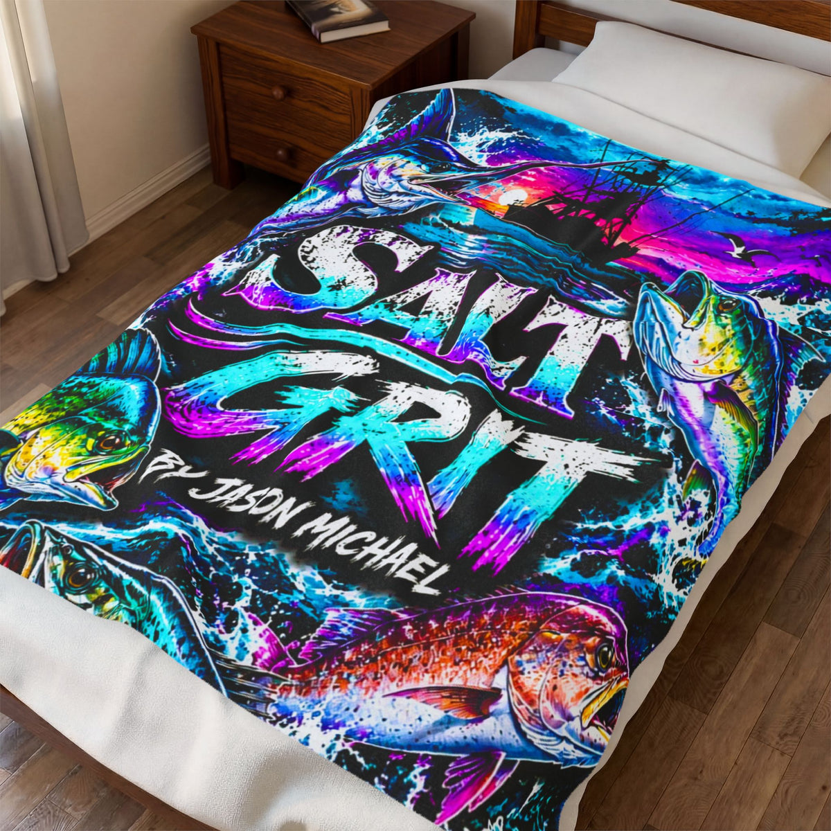 Velveteen Plush Blanket — 'Salt Grit' Coastal Fishing Throw by Jason Michael