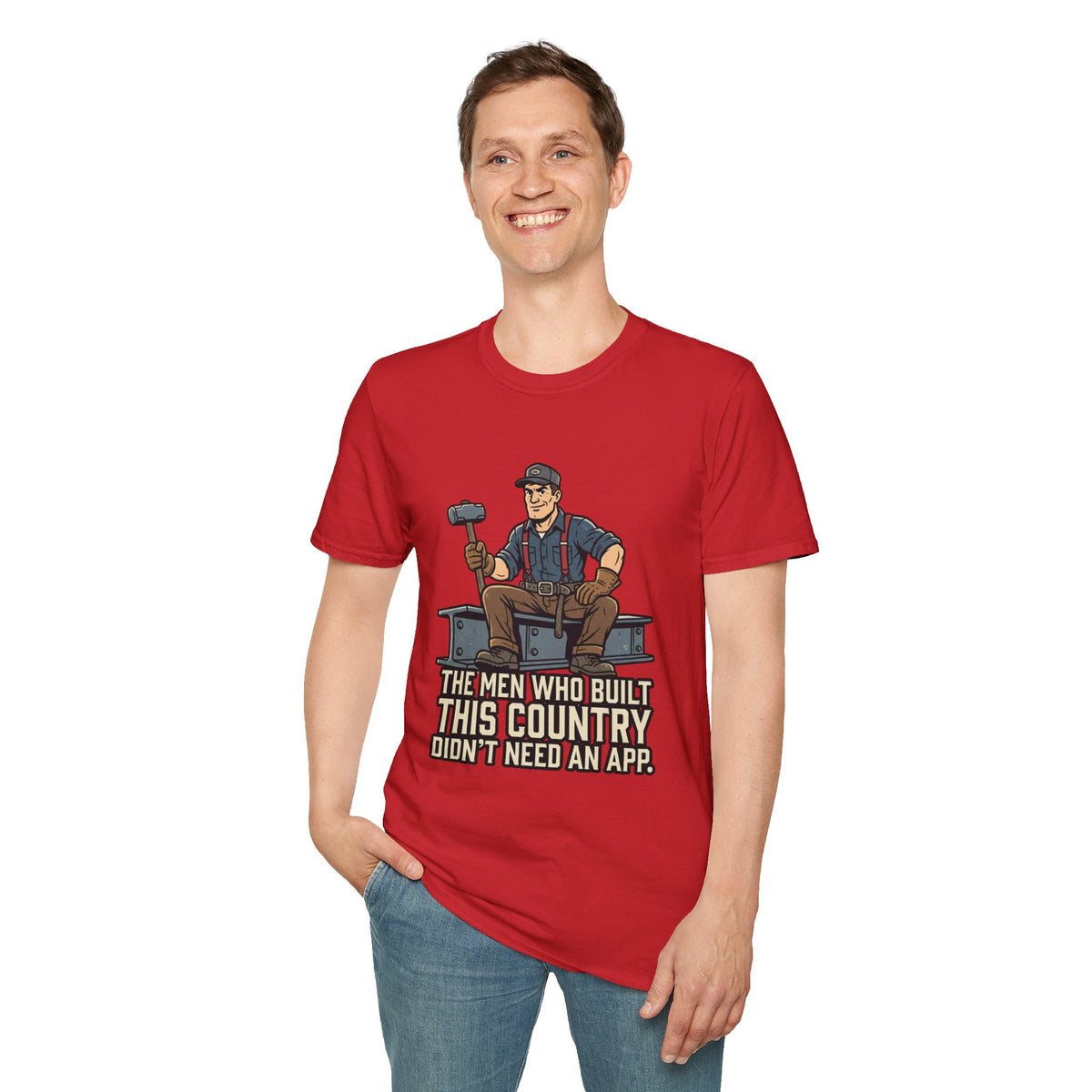 Builder Tee – "Didn't Need An App" Vintage Tradesman Graphic