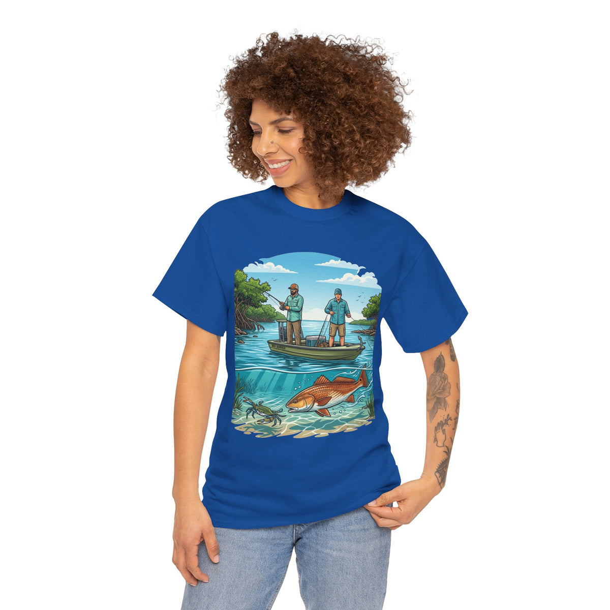 Fishing Tee — "Tracking the Tide, Living the Past" Graphic Shirt