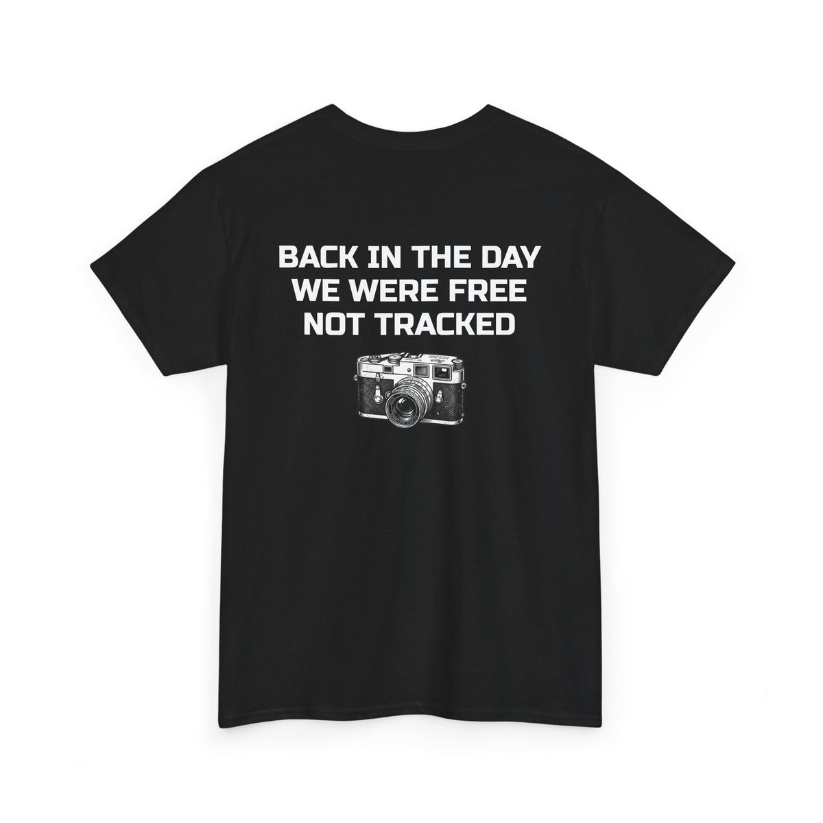 Retro Payphone T‑Shirt — "Back in the Day We Were Free Not Tracked" Vintage Camera Tee