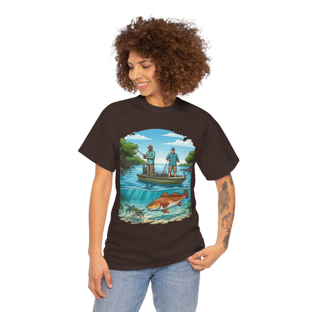 Fishing Tee — "Tracking the Tide, Living the Past" Graphic Shirt