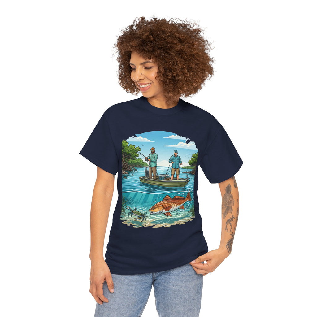 Fishing Tee — "Tracking the Tide, Living the Past" Graphic Shirt