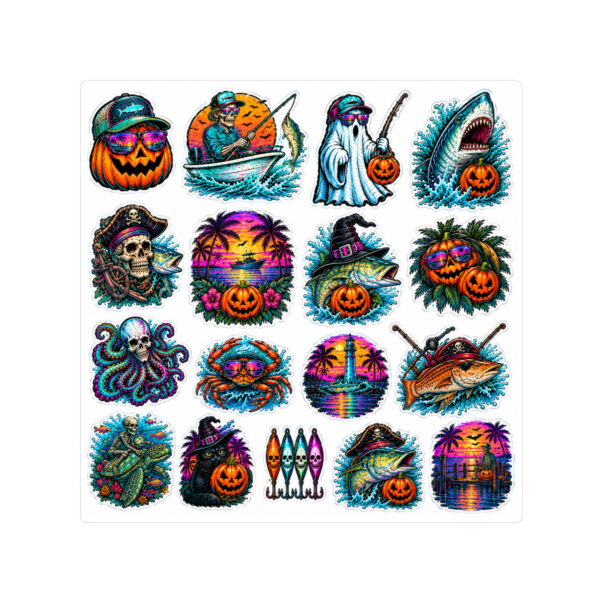 Halloween Surf Sticker Pack — Vinyl Kiss-Cut Pumpkin & Beach Gothic Decals