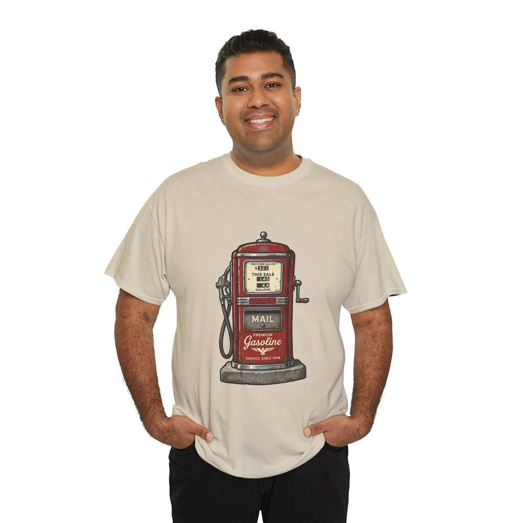 Vintage Gas Pump Tee — 'Gasoline' Retro Petrol Station T-Shirt