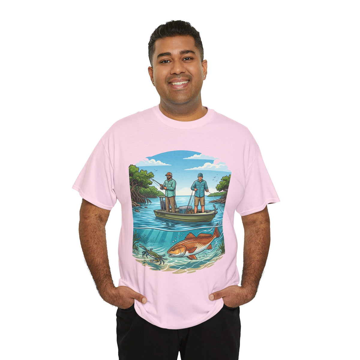 Fishing Tee — "Tracking the Tide, Living the Past" Graphic Shirt