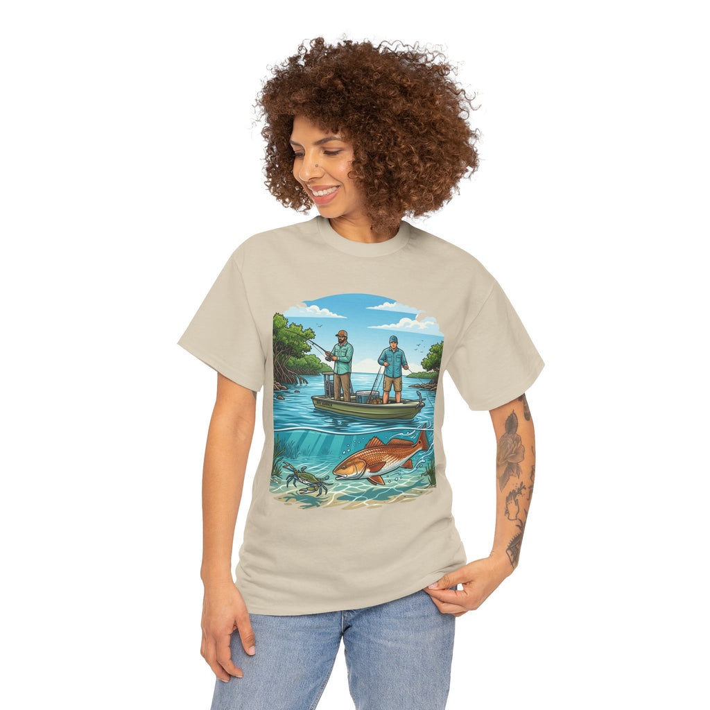 Fishing Tee — "Tracking the Tide, Living the Past" Graphic Shirt