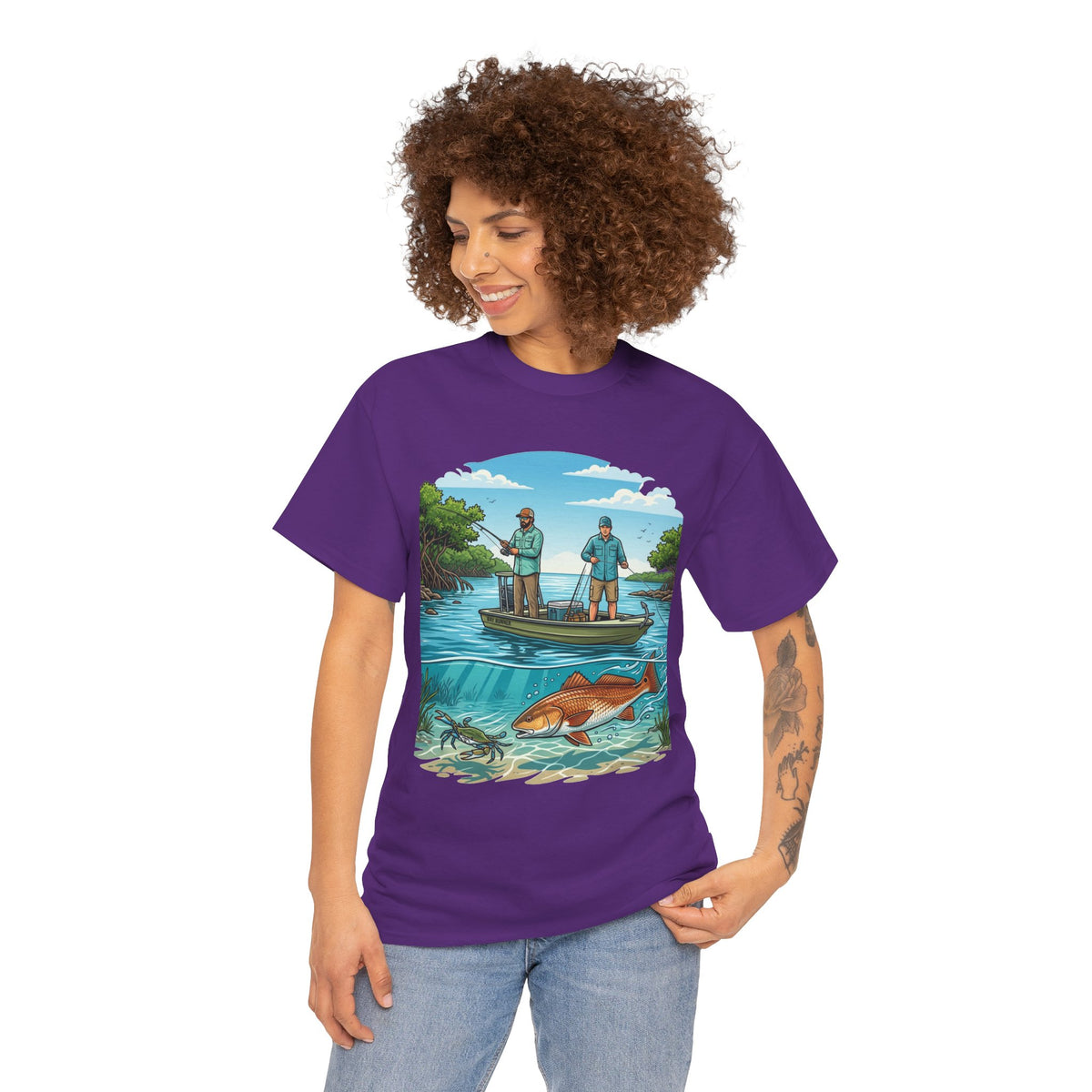 Fishing Tee — "Tracking the Tide, Living the Past" Graphic Shirt