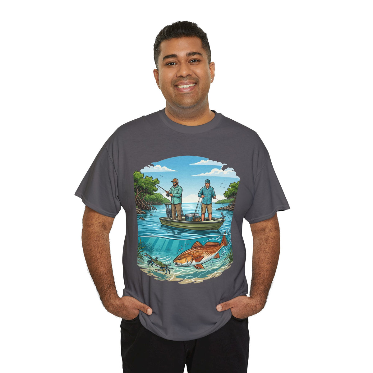 Fishing Tee — "Tracking the Tide, Living the Past" Graphic Shirt