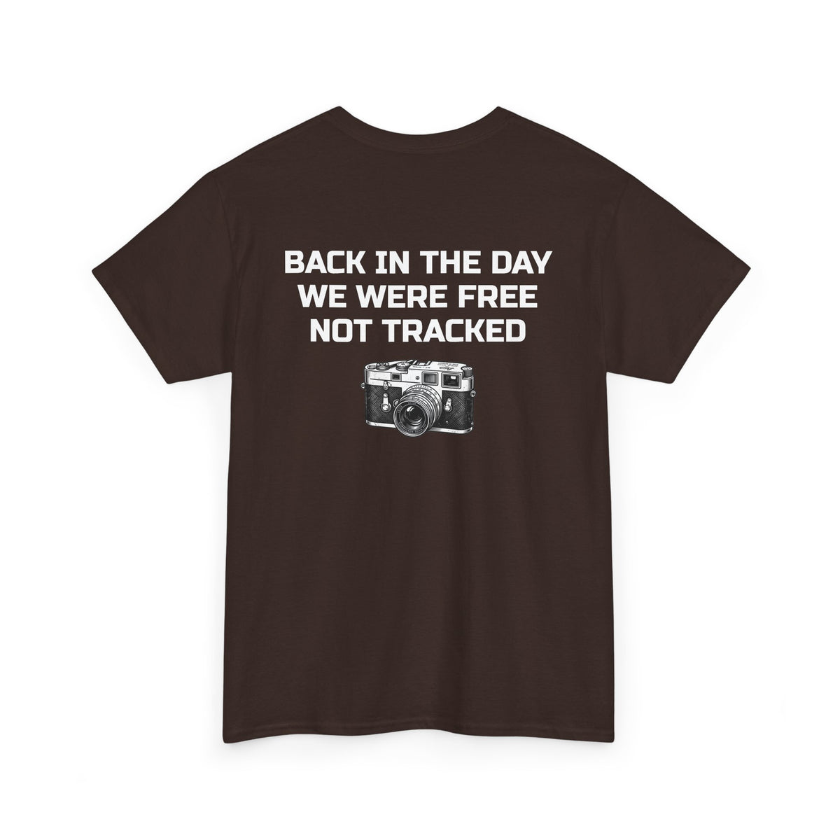 Retro Payphone T‑Shirt — "Back in the Day We Were Free Not Tracked" Vintage Camera Tee
