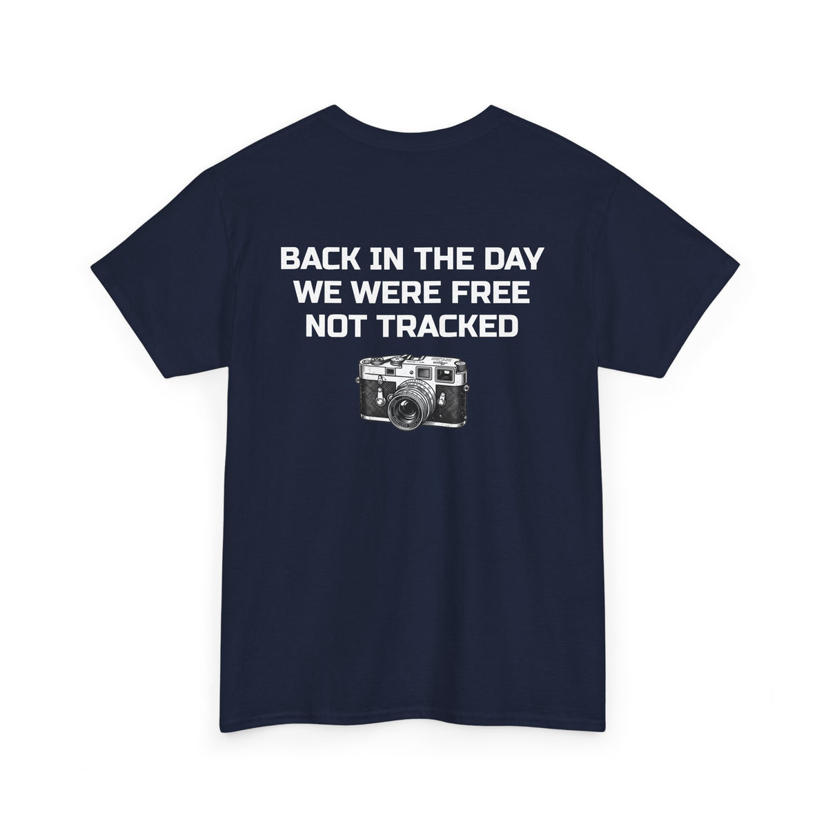 Retro Payphone T‑Shirt — "Back in the Day We Were Free Not Tracked" Vintage Camera Tee