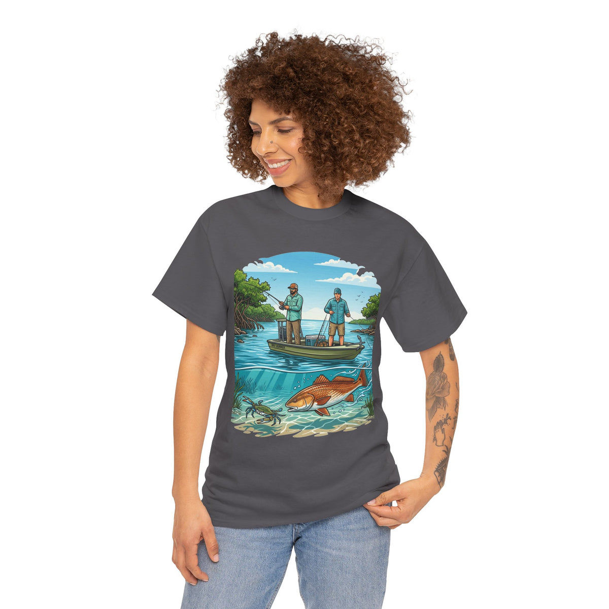 Fishing Tee — "Tracking the Tide, Living the Past" Graphic Shirt