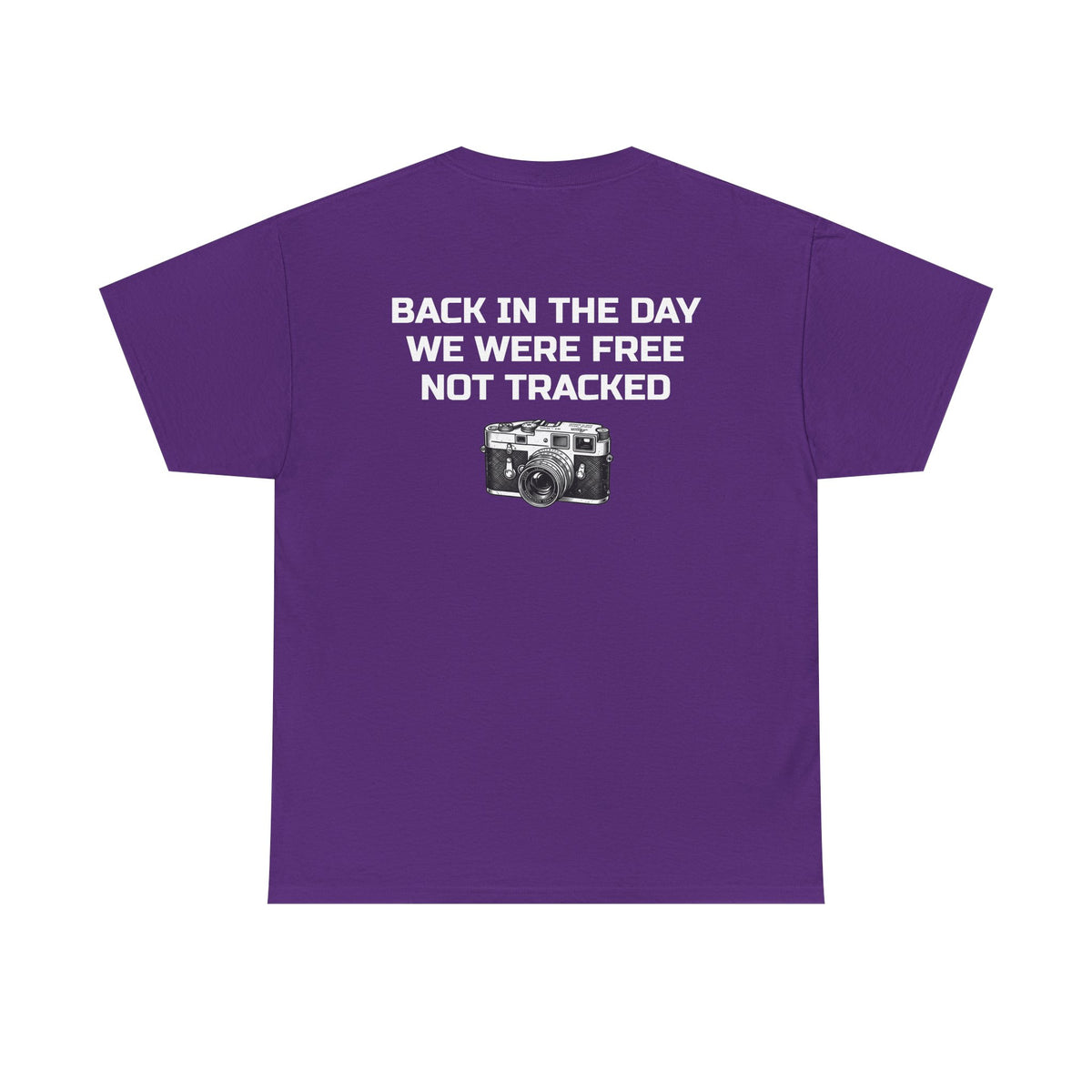 Retro Payphone T‑Shirt — "Back in the Day We Were Free Not Tracked" Vintage Camera Tee