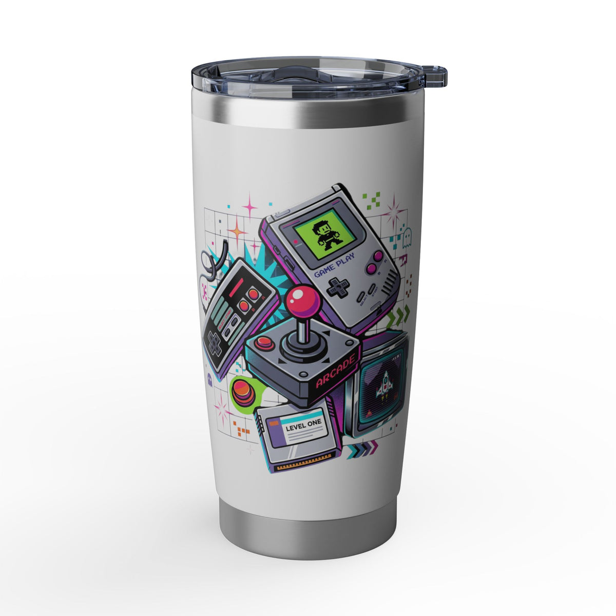 Retro Gaming 20oz Tumbler — Arcade Stainless Travel Cup