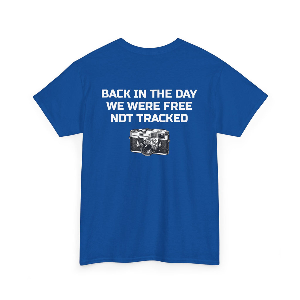 Retro Payphone T‑Shirt — "Back in the Day We Were Free Not Tracked" Vintage Camera Tee