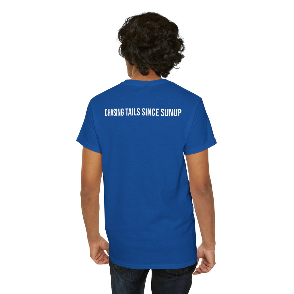 Fishing T-Shirt — Saltwater Tarpon Design with “Chasing Tails Since Sunup”