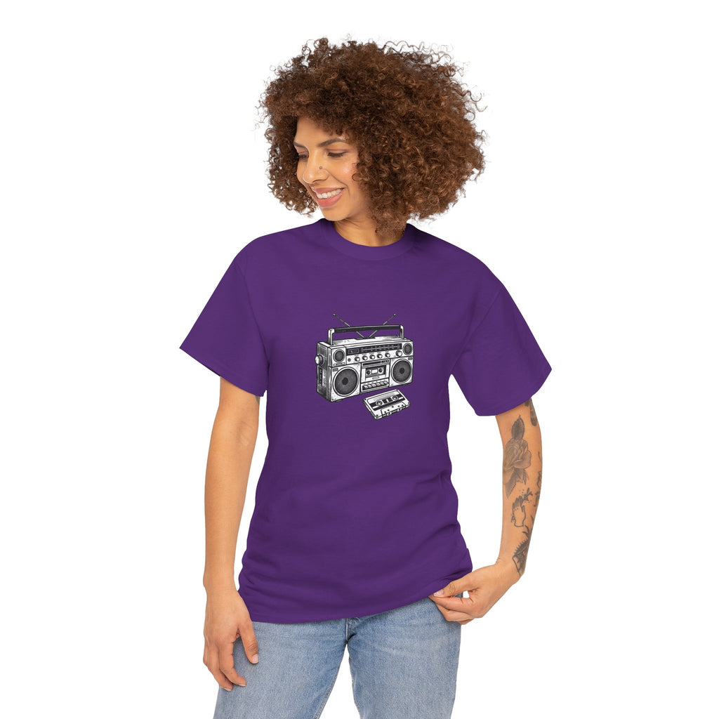 Retro Boombox T-Shirt — 1980s Audio "Cranking the Decibels" Graphic Tee