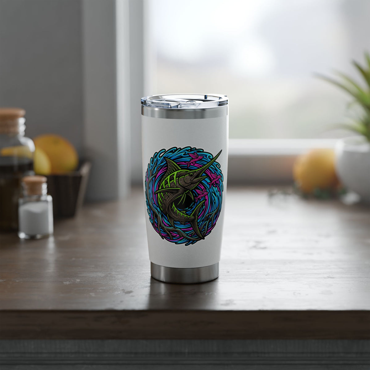 Vagabond 20oz Tumbler — Colorful Nomad Travel Mug with 'Savage Spirit' Graphic