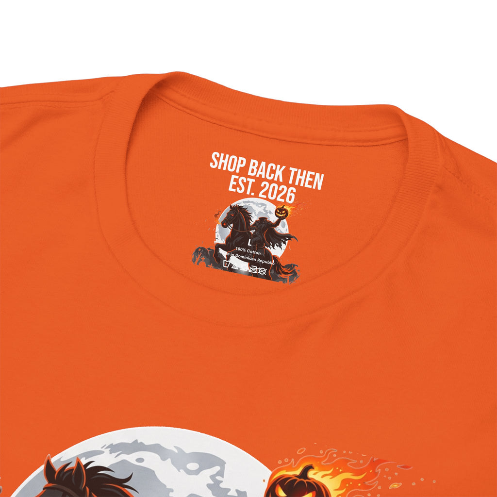 Headless Horseman Pumpkin Rider T‑Shirt — Halloween Gothic Horseman Tee