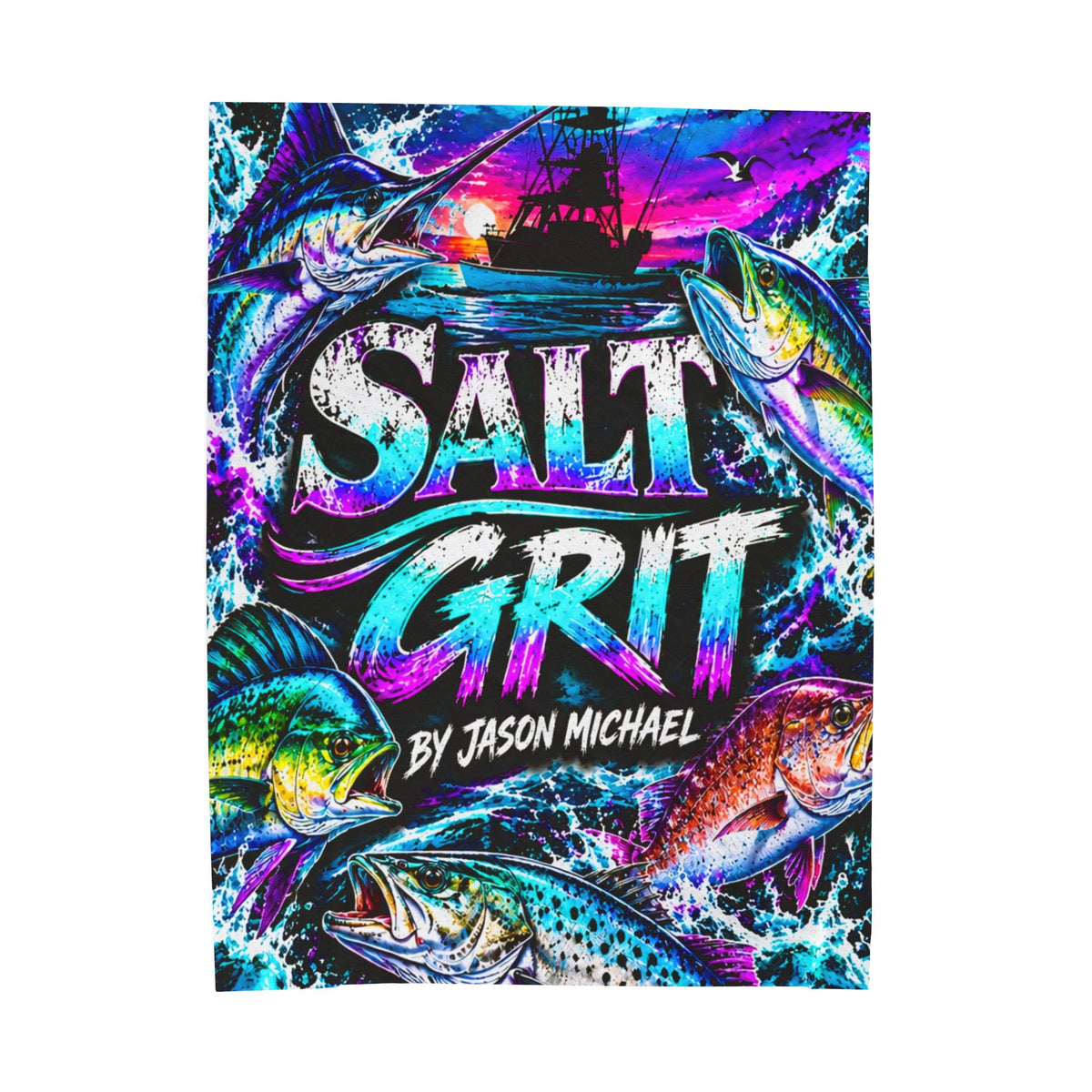 Velveteen Plush Blanket — 'Salt Grit' Coastal Fishing Throw by Jason Michael