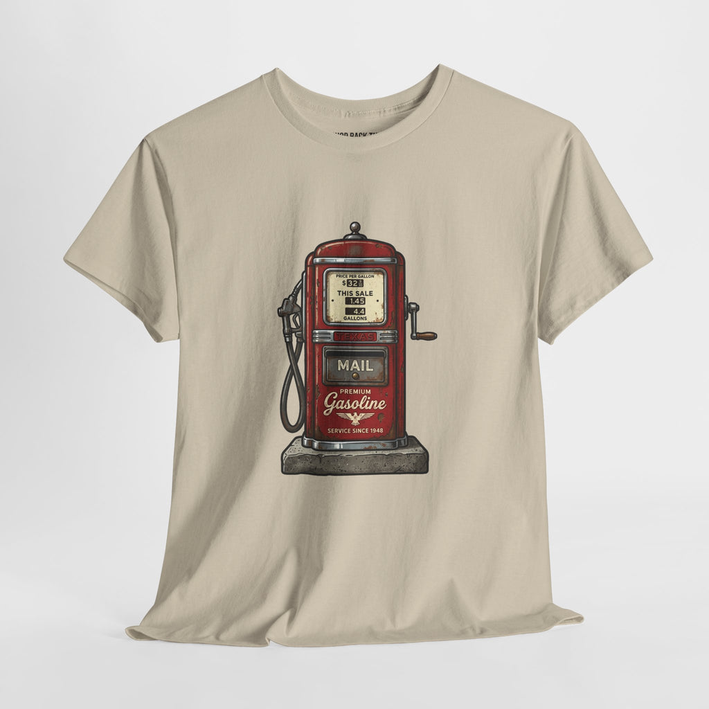 Vintage Gas Pump Tee — 'Gasoline' Retro Petrol Station T-Shirt