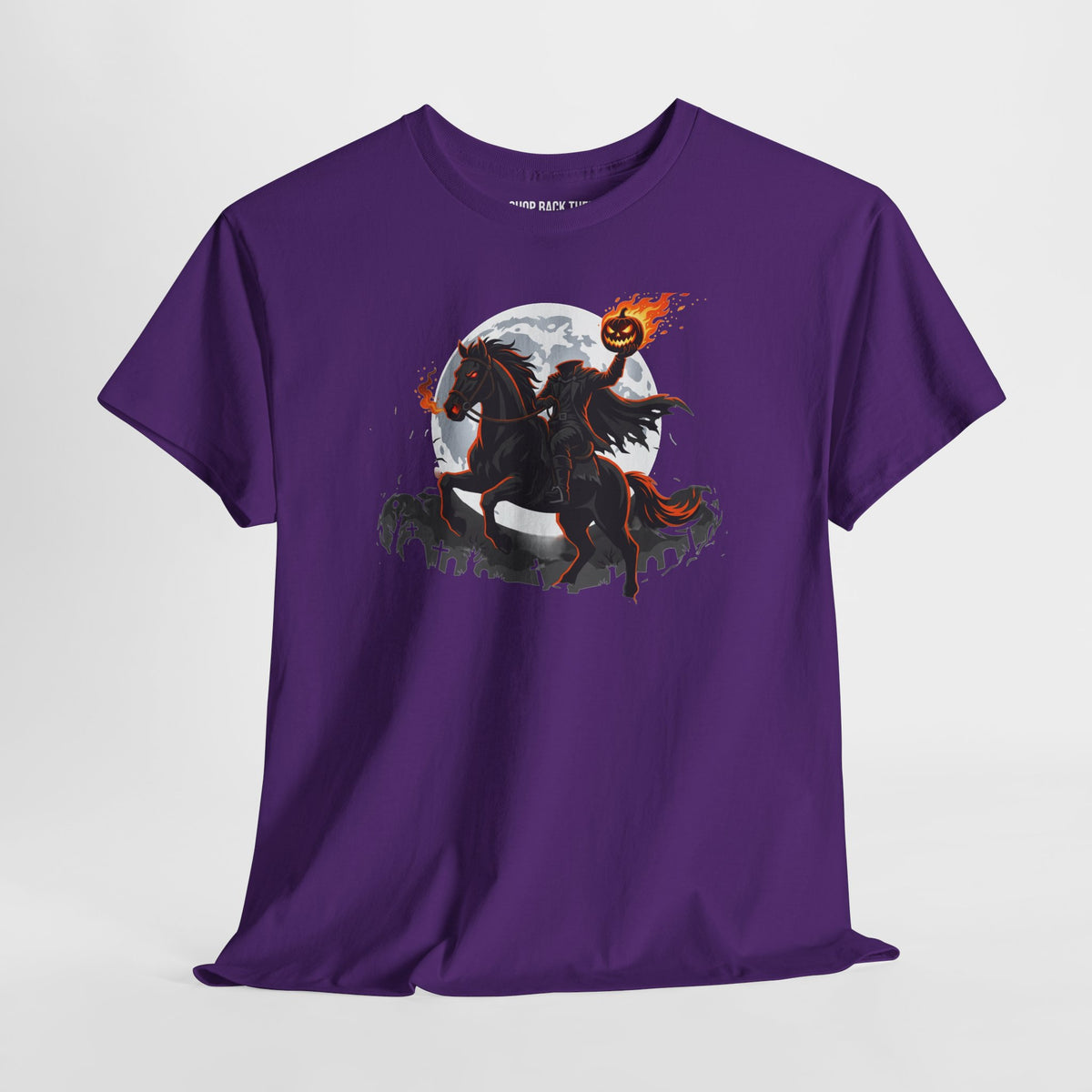 Headless Horseman Pumpkin Rider T‑Shirt — Halloween Gothic Horseman Tee