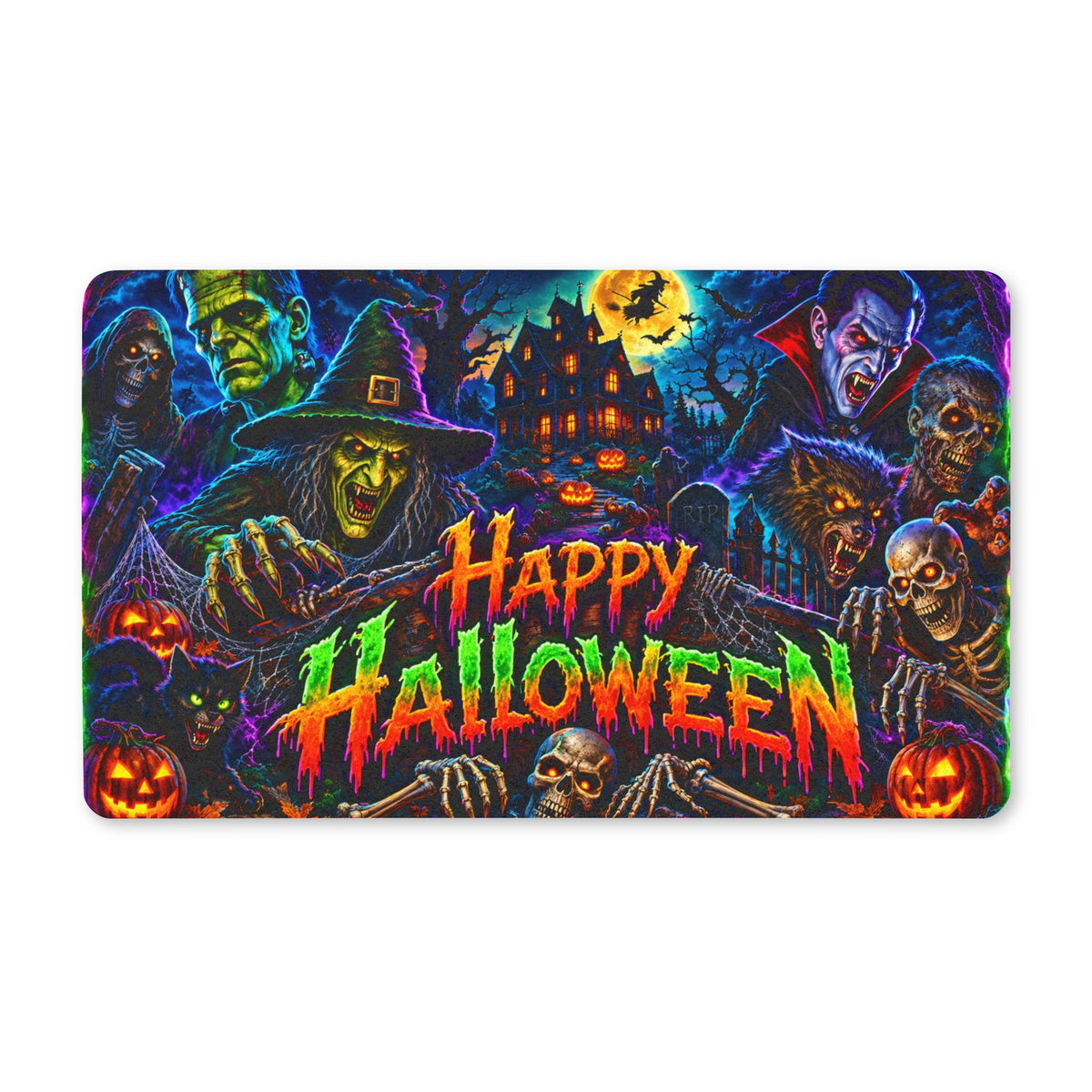 Halloween Doormat – Spooky Haunted House & Monsters