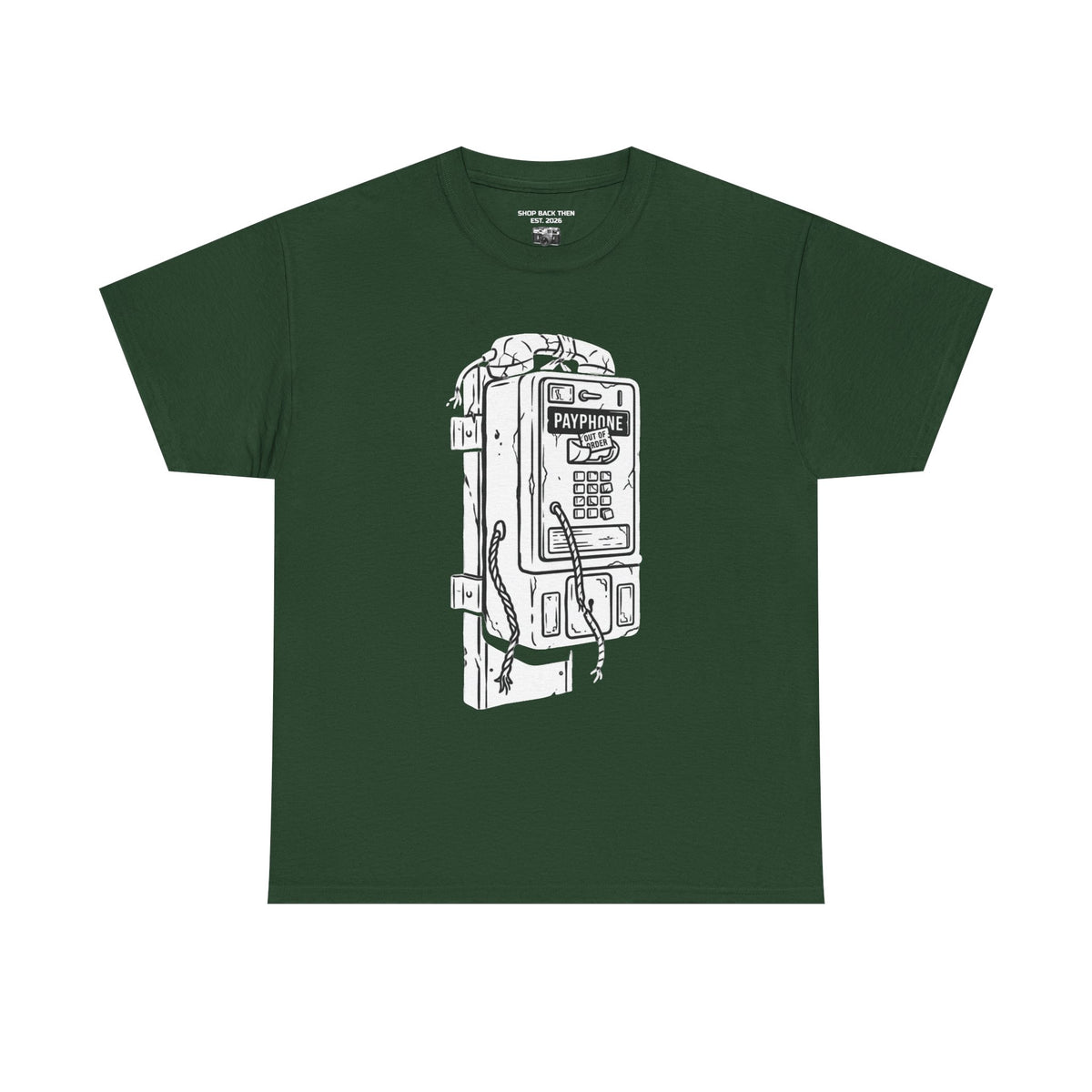 Retro Payphone T‑Shirt — "Back in the Day We Were Free Not Tracked" Vintage Camera Tee