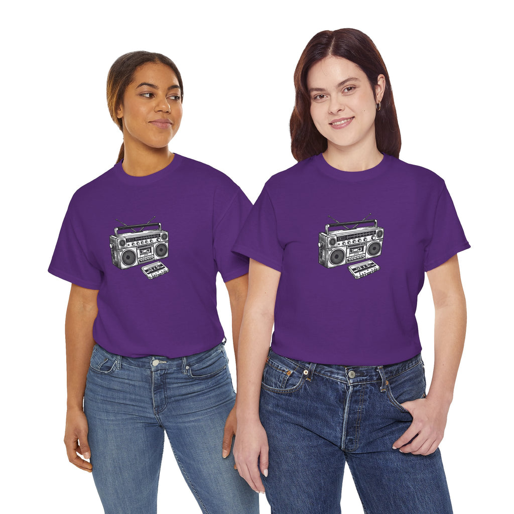 Retro Boombox T-Shirt — 1980s Audio "Cranking the Decibels" Graphic Tee