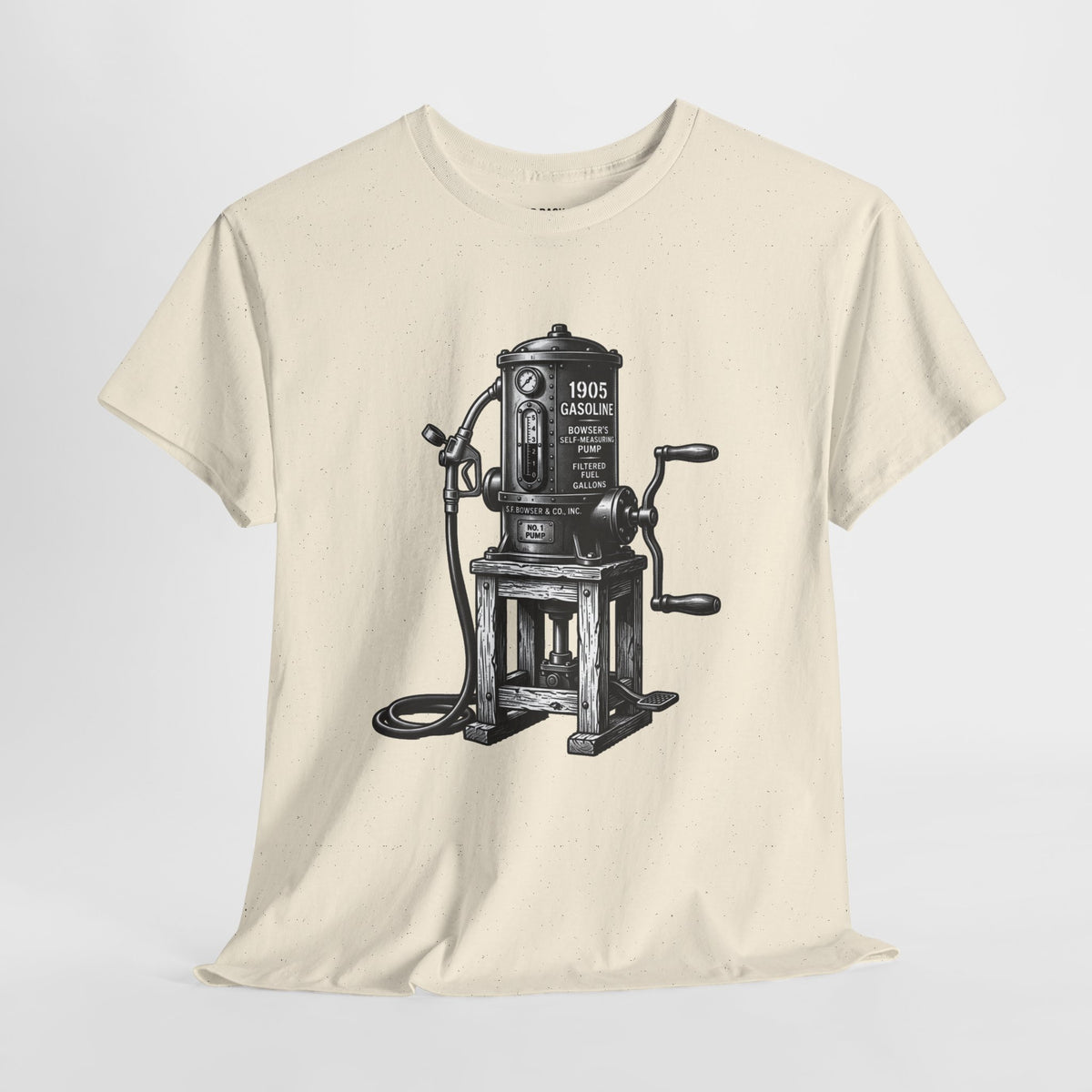 Vintage Gas Pump T-Shirt — "1905 Vintage Series: 7 a Gallon, The Good Old Days"