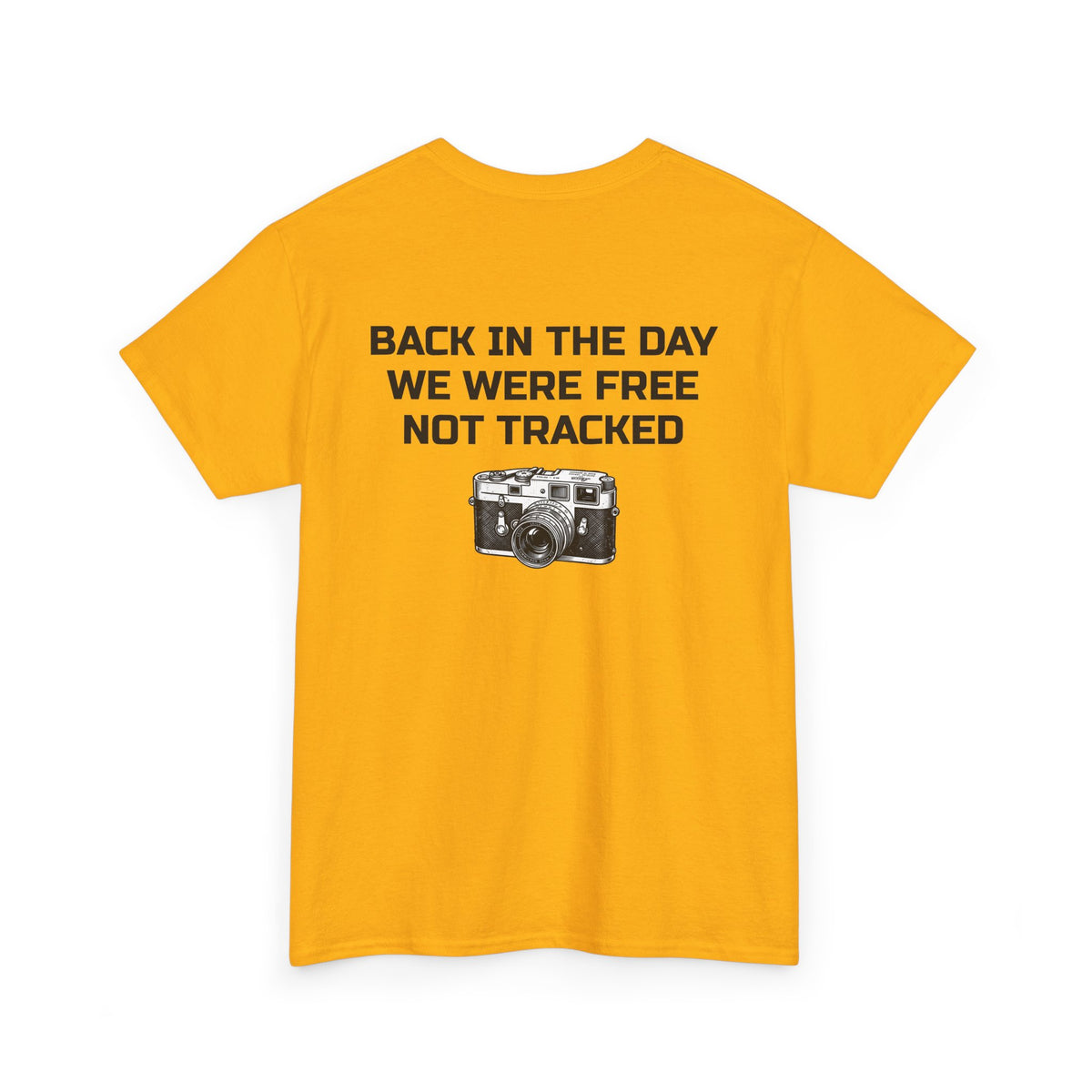 Retro Payphone T‑Shirt — "Back in the Day We Were Free Not Tracked" Vintage Camera Tee
