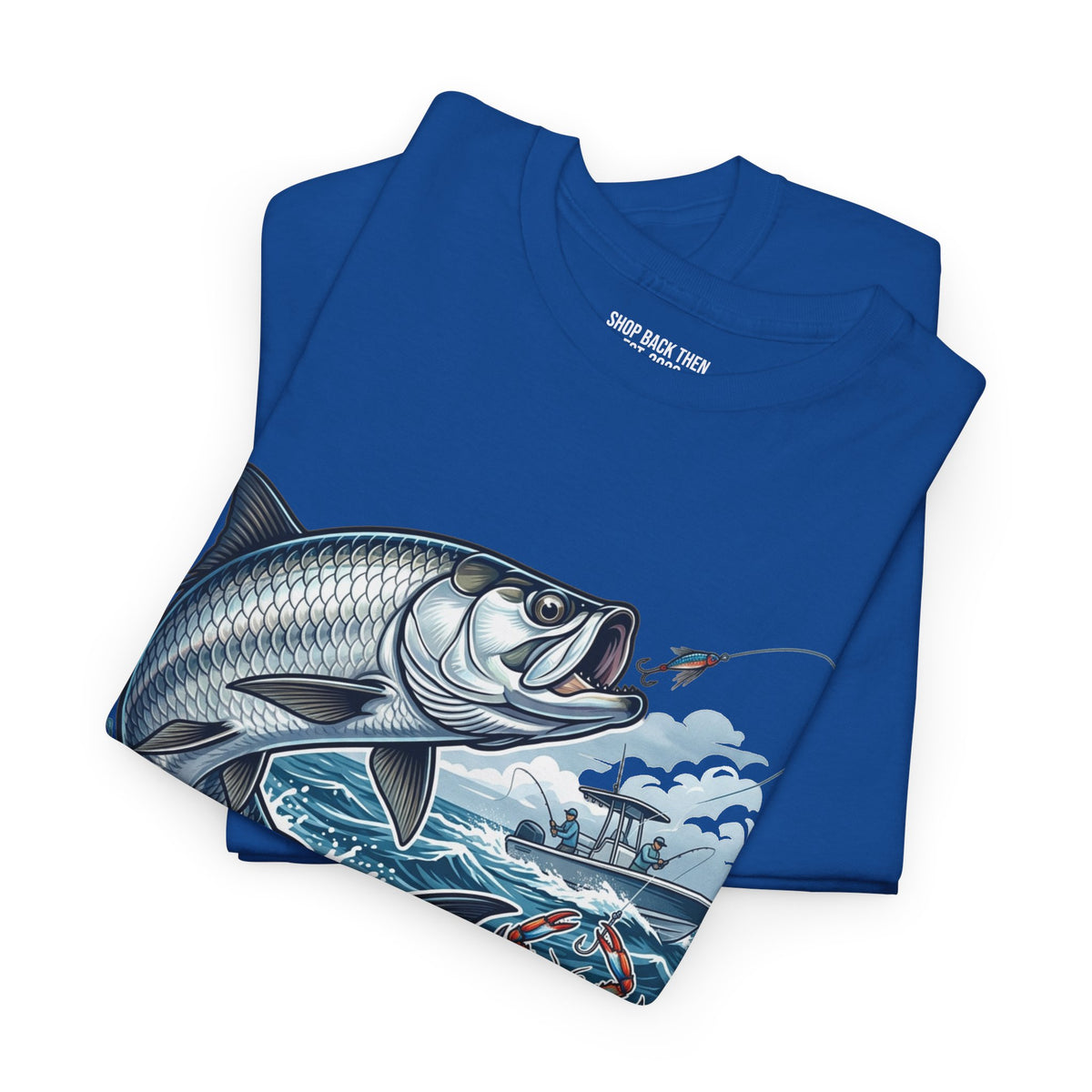 Fishing T-Shirt — Saltwater Tarpon Design with “Chasing Tails Since Sunup”