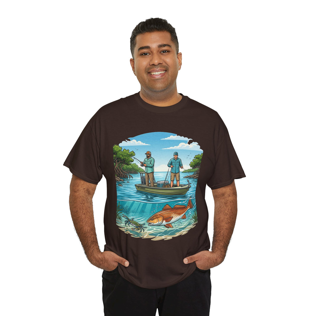 Fishing Tee — "Tracking the Tide, Living the Past" Graphic Shirt