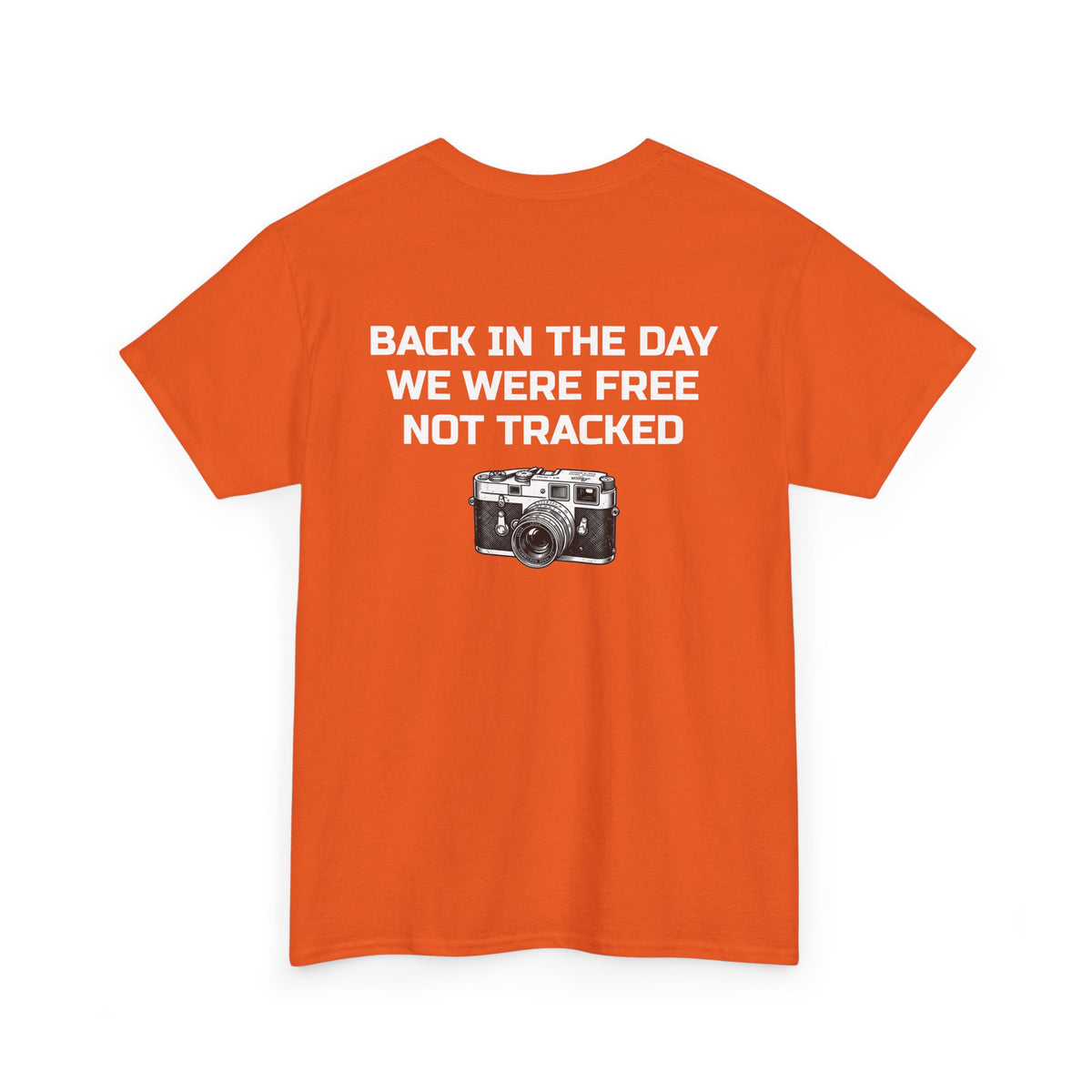 Retro Payphone T‑Shirt — "Back in the Day We Were Free Not Tracked" Vintage Camera Tee
