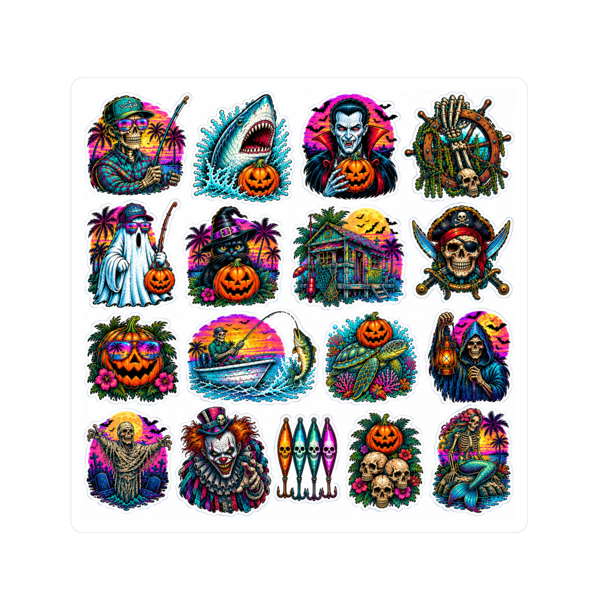 Halloween Surf Sticker Sheet — Vinyl Kiss-Cut Halloween Surf & Tropical Pumpkin Decals