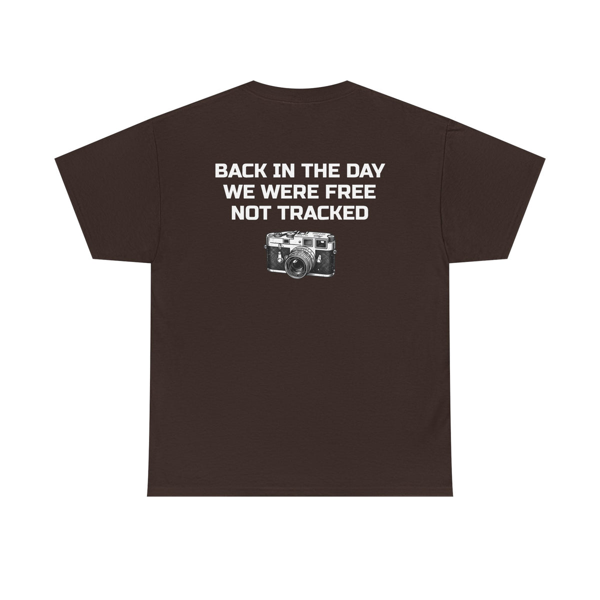 Retro Payphone T‑Shirt — "Back in the Day We Were Free Not Tracked" Vintage Camera Tee