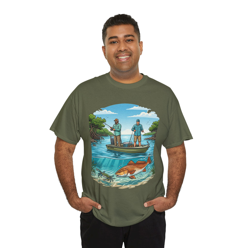Fishing Tee — "Tracking the Tide, Living the Past" Graphic Shirt