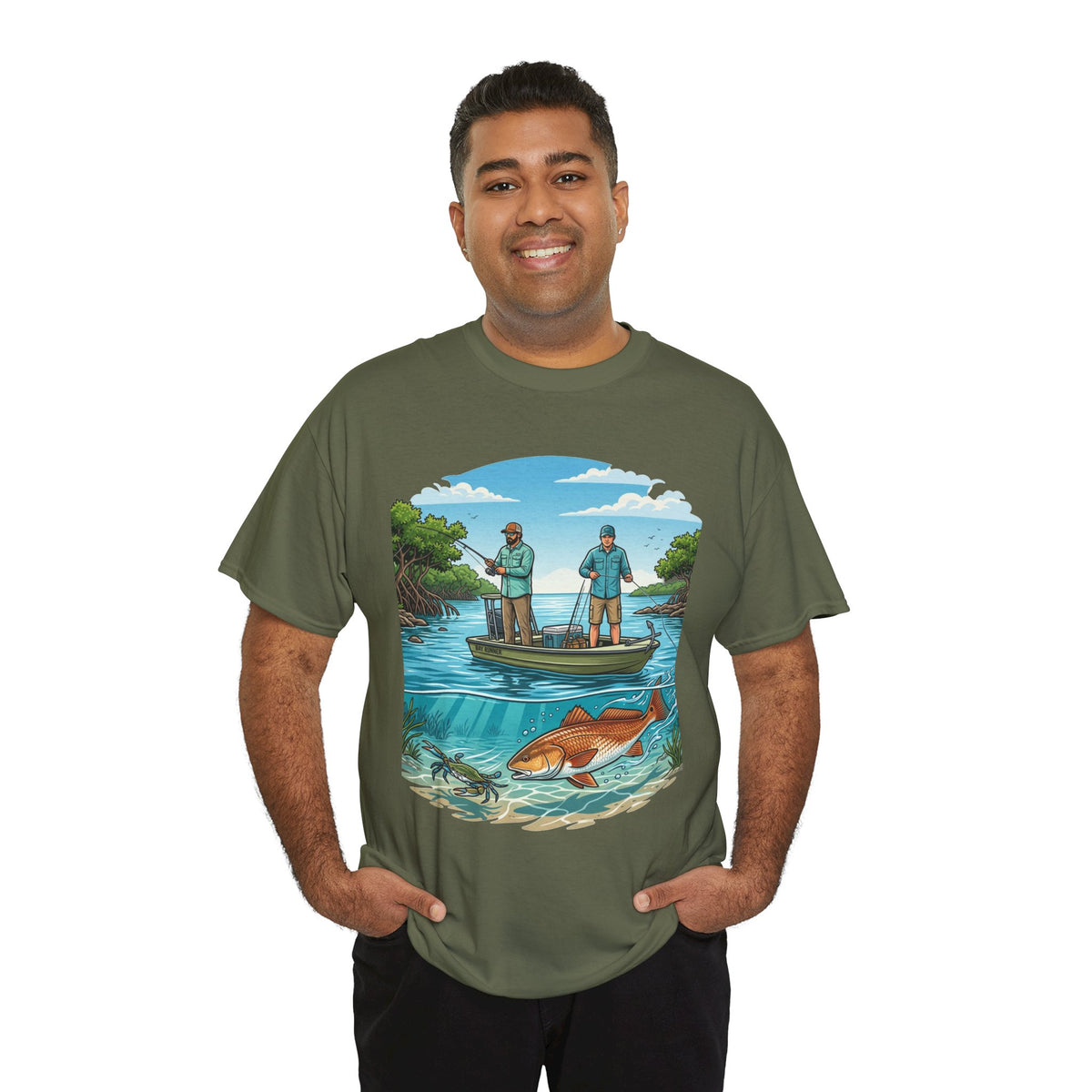 Fishing Tee — "Tracking the Tide, Living the Past" Graphic Shirt
