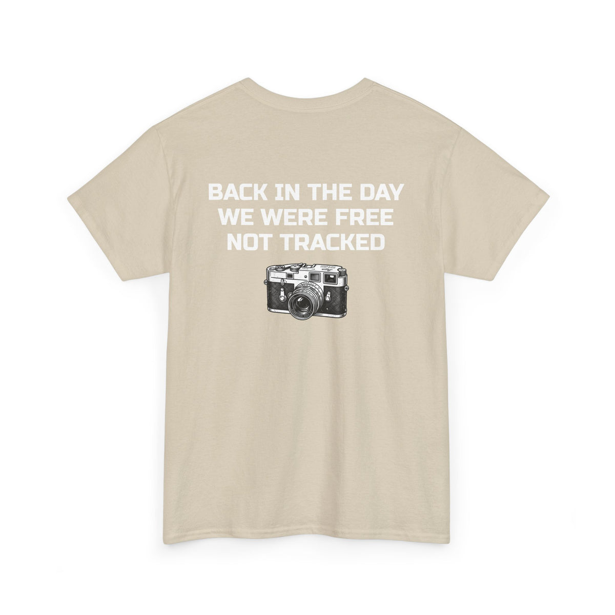 Retro Payphone T‑Shirt — "Back in the Day We Were Free Not Tracked" Vintage Camera Tee