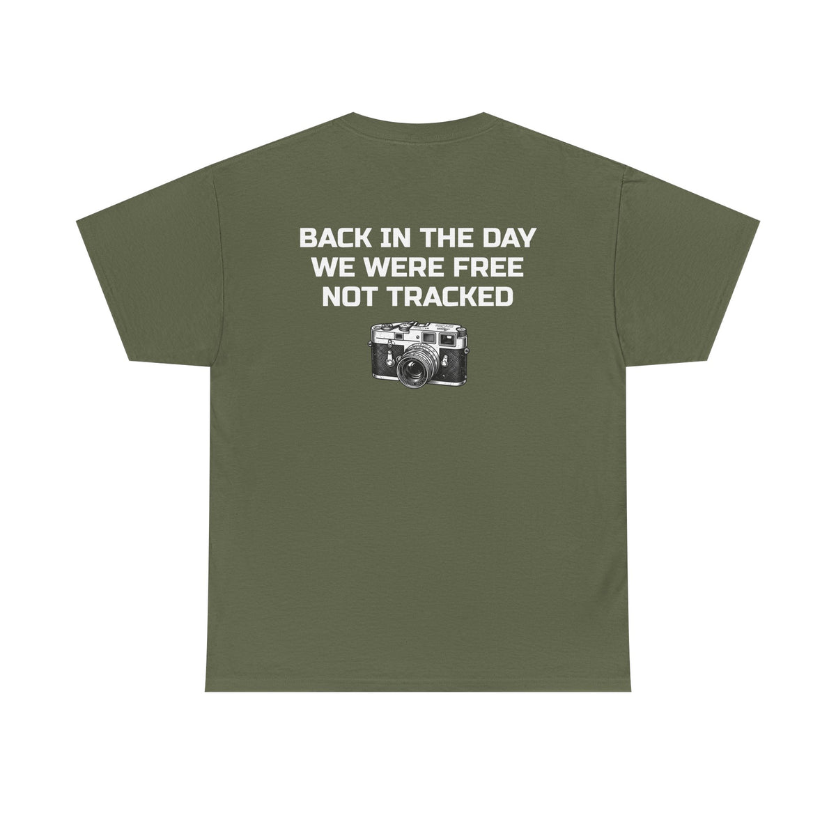 Retro Payphone T‑Shirt — "Back in the Day We Were Free Not Tracked" Vintage Camera Tee