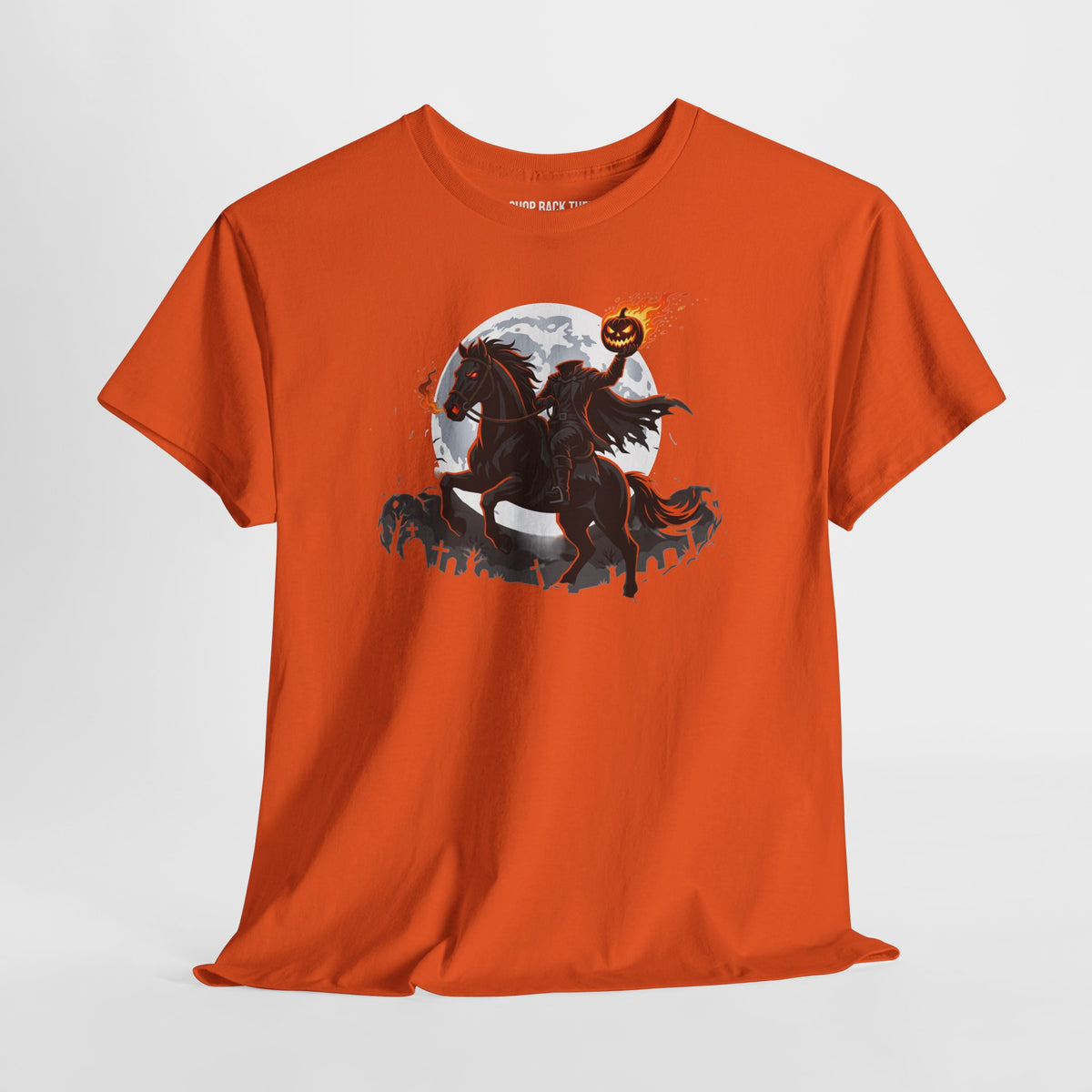 Headless Horseman Pumpkin Rider T‑Shirt — Halloween Gothic Horseman Tee