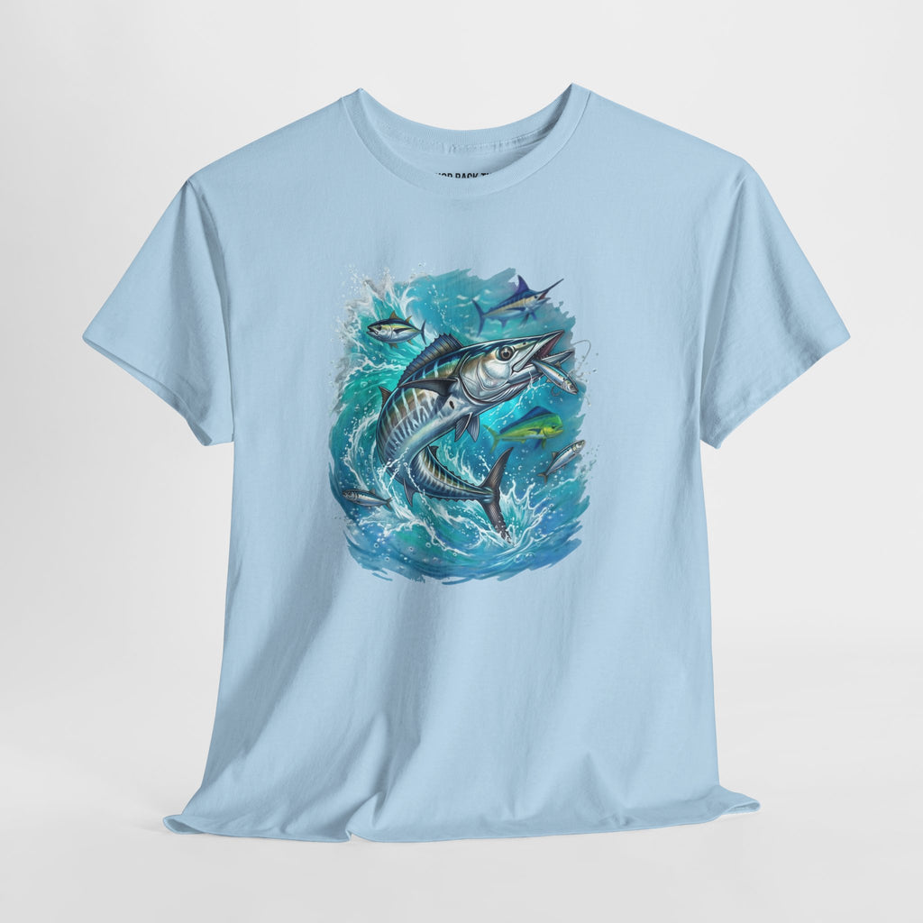 Wahoo Ocean Fishing Tee — Painterly Blue Marlin-Style Graphic