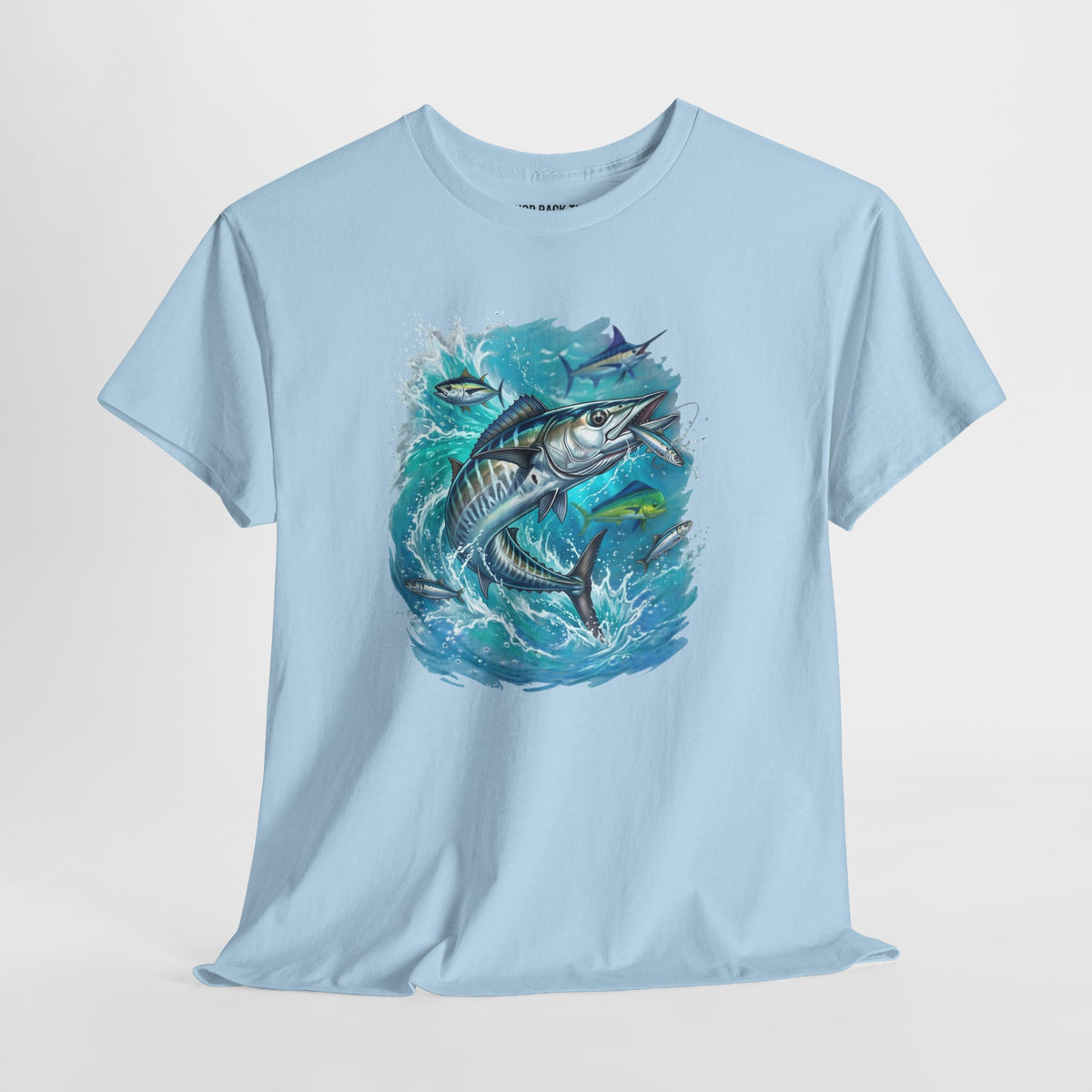 Wahoo Ocean Fishing Tee — Painterly Blue Marlin-Style Graphic