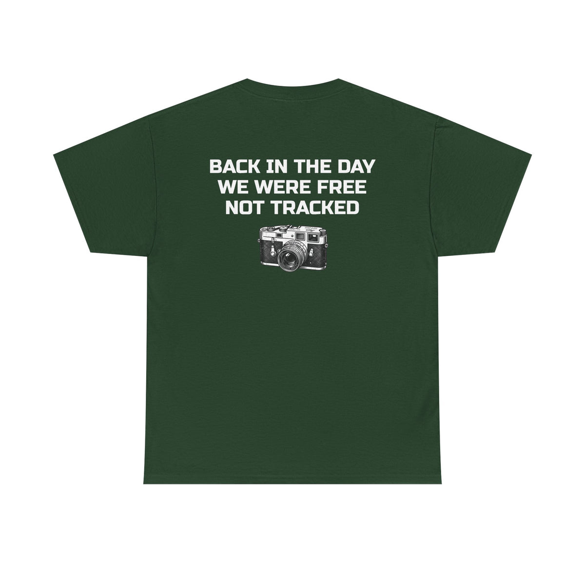 Retro Payphone T‑Shirt — "Back in the Day We Were Free Not Tracked" Vintage Camera Tee