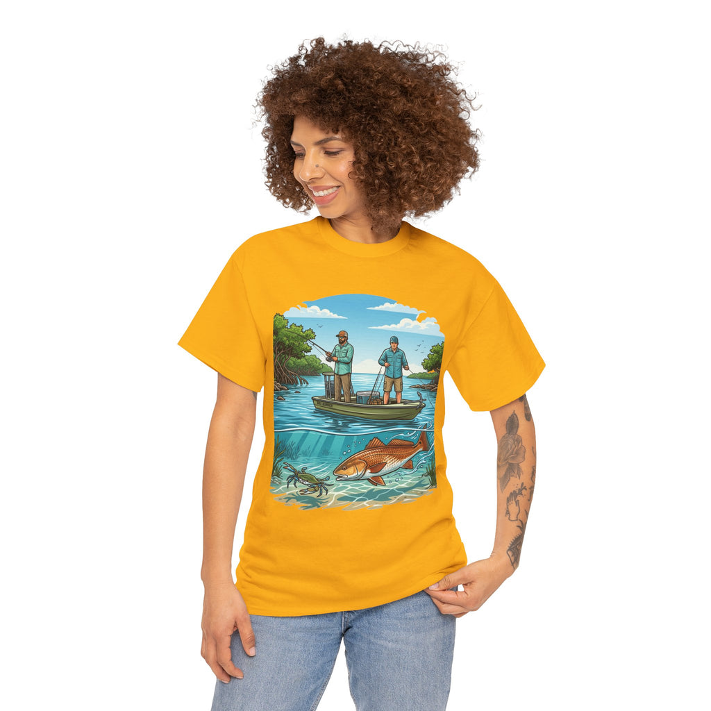 Fishing Tee — "Tracking the Tide, Living the Past" Graphic Shirt