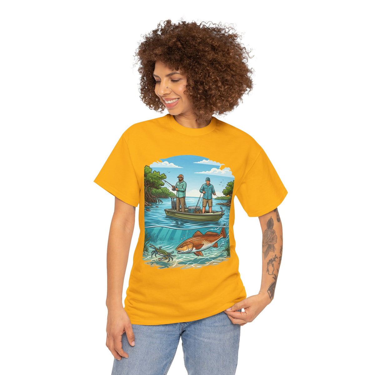 Fishing Tee — "Tracking the Tide, Living the Past" Graphic Shirt