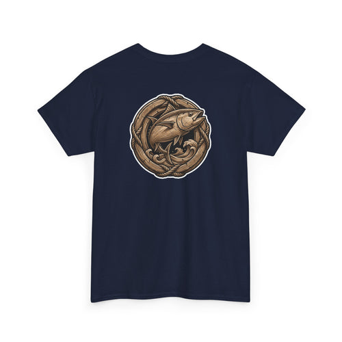 Fish Crest T‑Shirt — Vintage Nautical Trout Emblem Tee